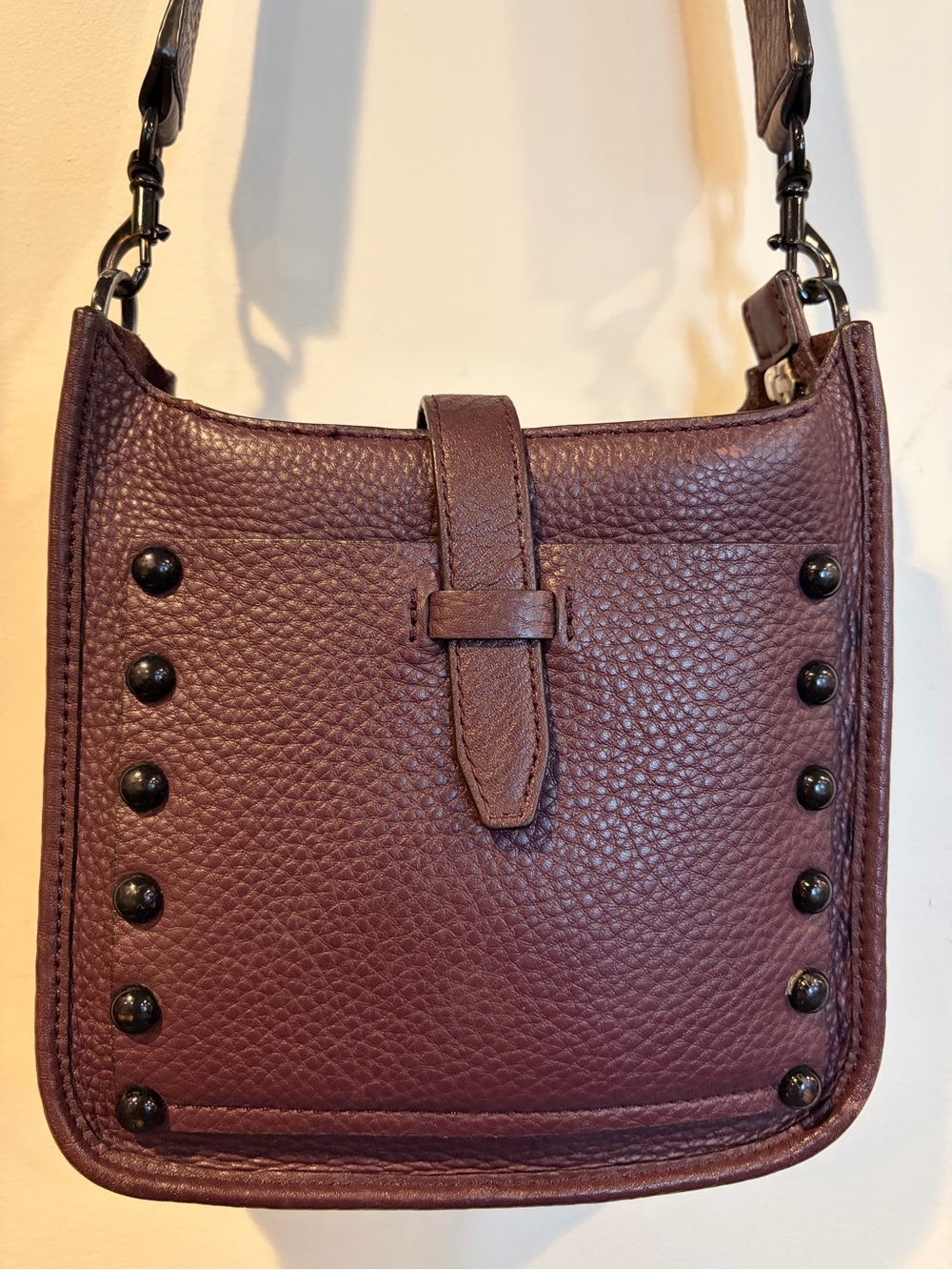 Women's Pebbled Leather Crossbody Bag in Deep Plum
